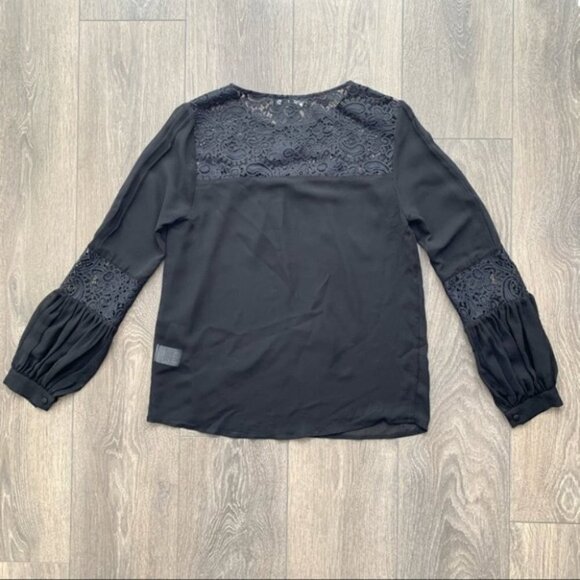 For Love and Lemons Sacramento Blouse Black Sheer Lace Long Sleeves Size Small - Picture 13 of 16